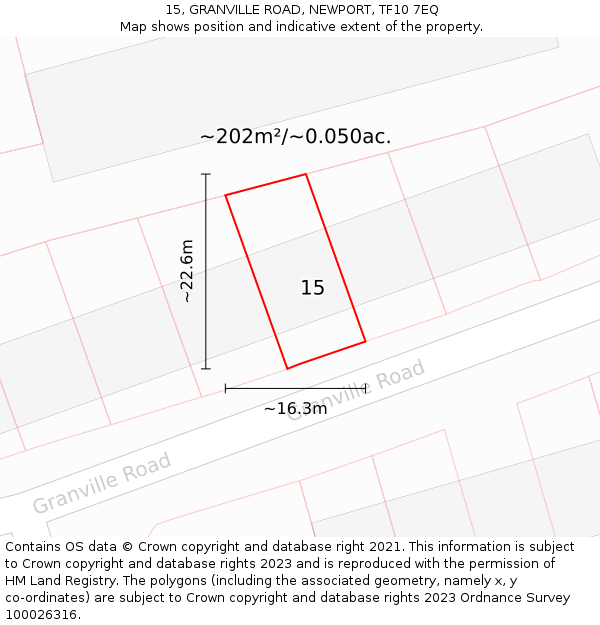 15, GRANVILLE ROAD, NEWPORT, TF10 7EQ: Plot and title map