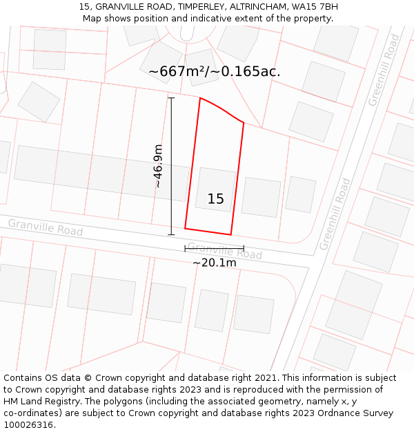 15, GRANVILLE ROAD, TIMPERLEY, ALTRINCHAM, WA15 7BH: Plot and title map