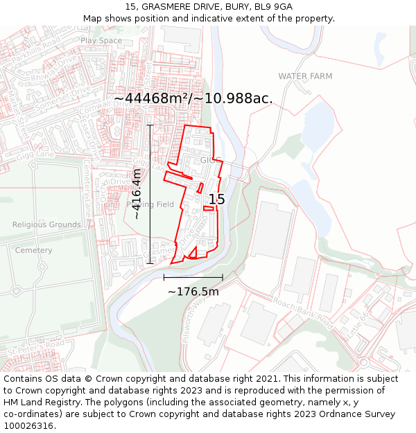 15, GRASMERE DRIVE, BURY, BL9 9GA: Plot and title map