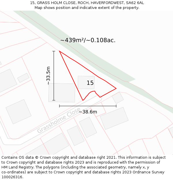 15, GRASS HOLM CLOSE, ROCH, HAVERFORDWEST, SA62 6AL: Plot and title map