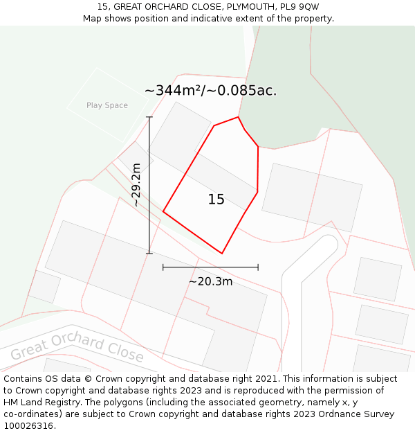 15, GREAT ORCHARD CLOSE, PLYMOUTH, PL9 9QW: Plot and title map