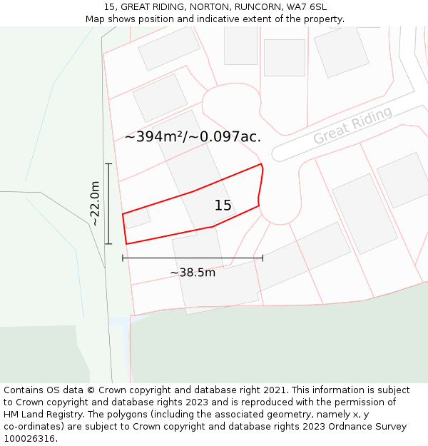 15, GREAT RIDING, NORTON, RUNCORN, WA7 6SL: Plot and title map