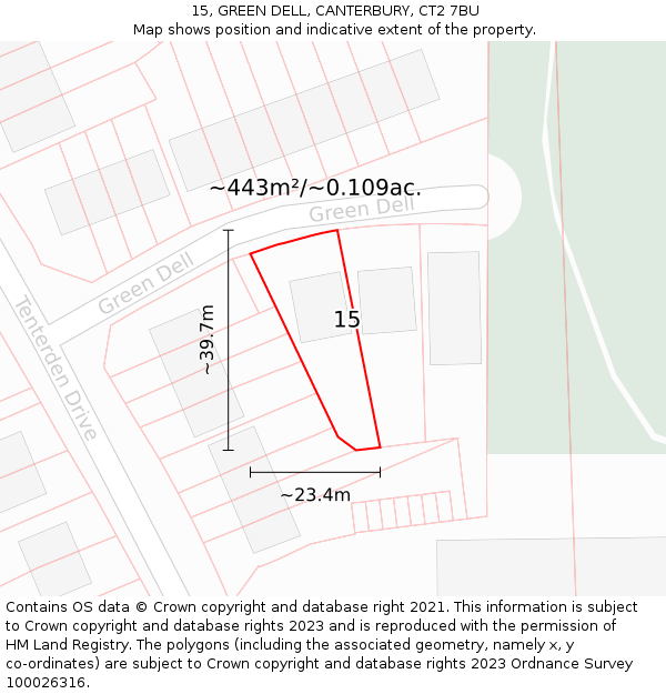 15, GREEN DELL, CANTERBURY, CT2 7BU: Plot and title map