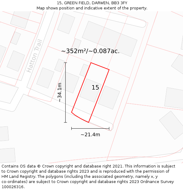 15, GREEN FIELD, DARWEN, BB3 3FY: Plot and title map