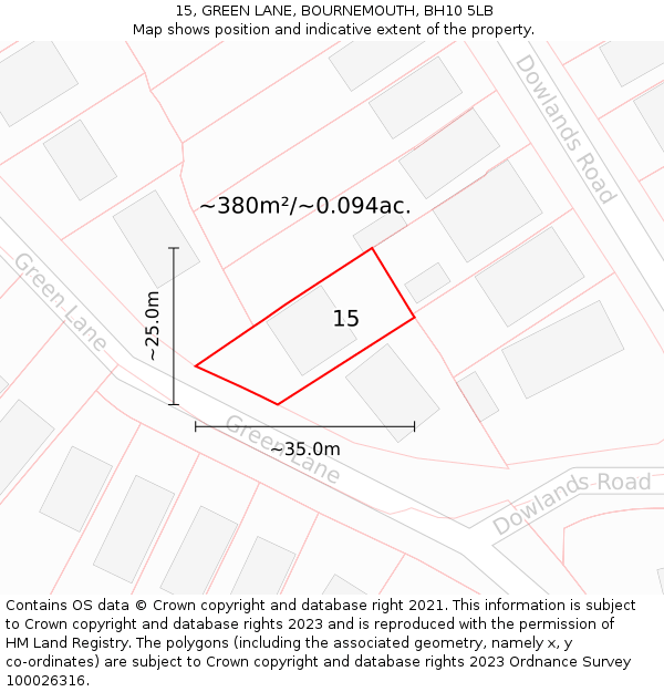 15, GREEN LANE, BOURNEMOUTH, BH10 5LB: Plot and title map