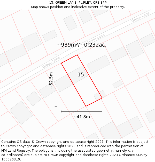 15, GREEN LANE, PURLEY, CR8 3PP: Plot and title map