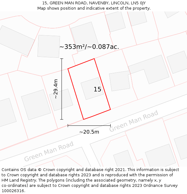 15, GREEN MAN ROAD, NAVENBY, LINCOLN, LN5 0JY: Plot and title map