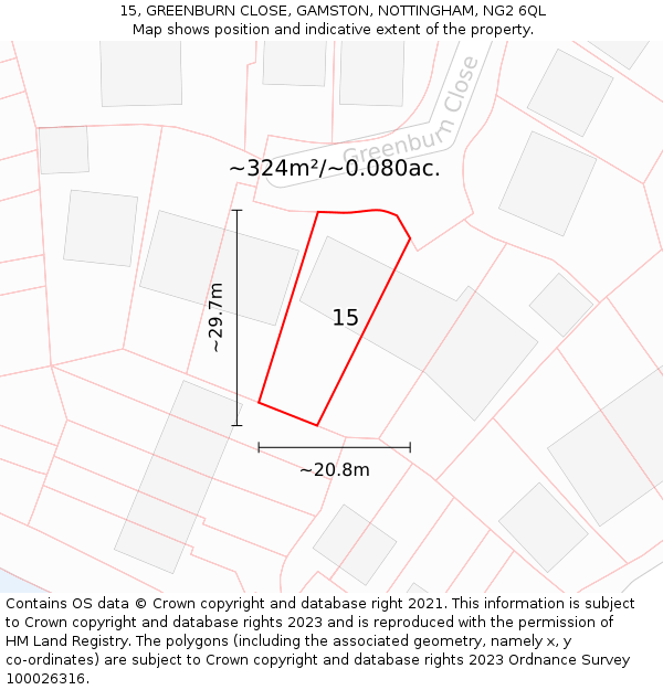 15, GREENBURN CLOSE, GAMSTON, NOTTINGHAM, NG2 6QL: Plot and title map