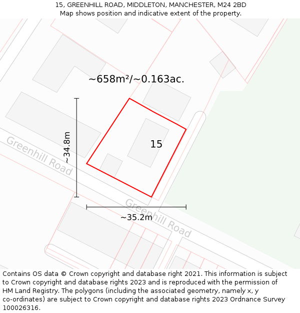 15, GREENHILL ROAD, MIDDLETON, MANCHESTER, M24 2BD: Plot and title map