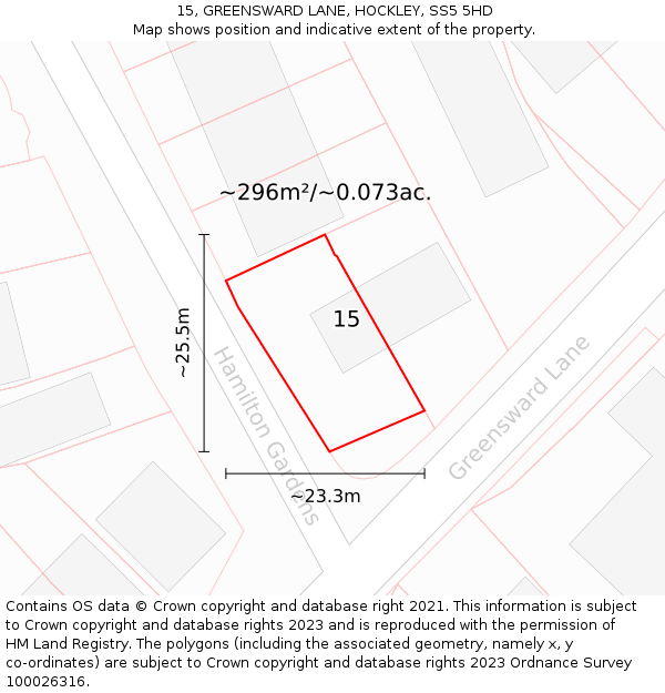 15, GREENSWARD LANE, HOCKLEY, SS5 5HD: Plot and title map