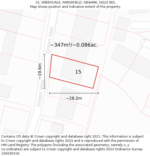 15, GREENVALE, FARNSFIELD, NEWARK, NG22 8DL: Plot and title map