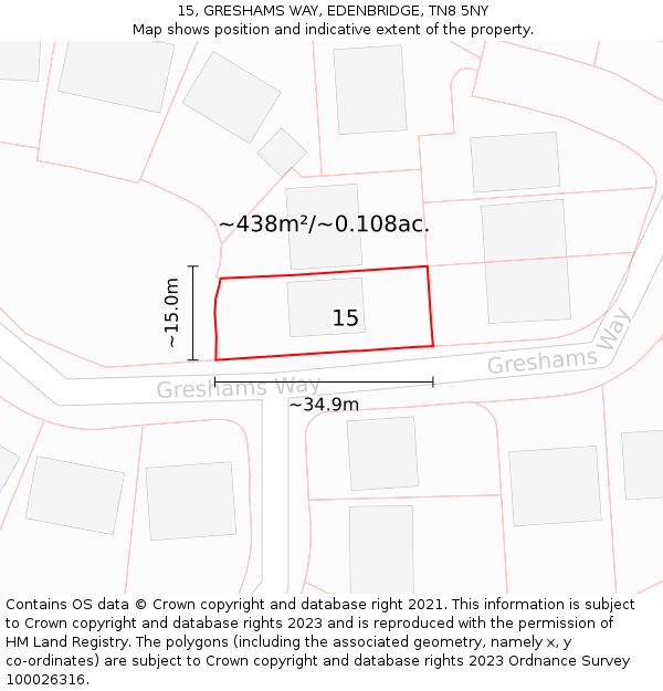 15, GRESHAMS WAY, EDENBRIDGE, TN8 5NY: Plot and title map