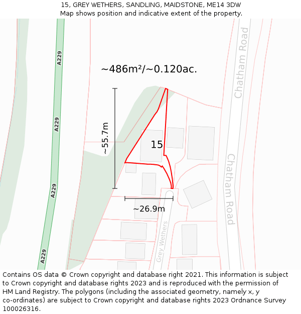 15, GREY WETHERS, SANDLING, MAIDSTONE, ME14 3DW: Plot and title map