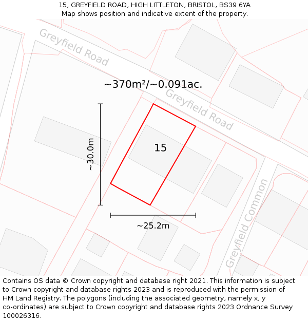 15, GREYFIELD ROAD, HIGH LITTLETON, BRISTOL, BS39 6YA: Plot and title map