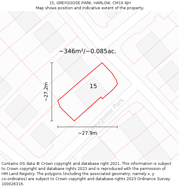 15, GREYGOOSE PARK, HARLOW, CM19 4JH: Plot and title map