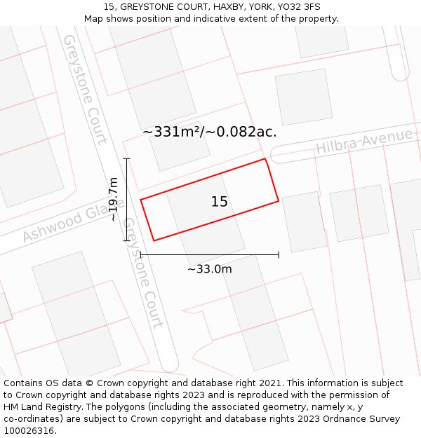 15, GREYSTONE COURT, HAXBY, YORK, YO32 3FS: Plot and title map