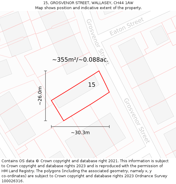 15, GROSVENOR STREET, WALLASEY, CH44 1AW: Plot and title map