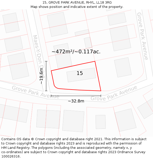 15, GROVE PARK AVENUE, RHYL, LL18 3RG: Plot and title map