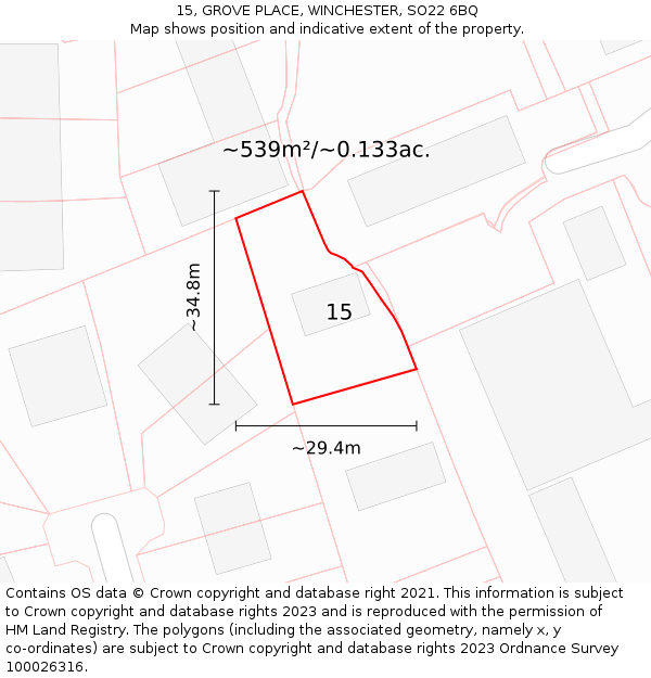 15, GROVE PLACE, WINCHESTER, SO22 6BQ: Plot and title map