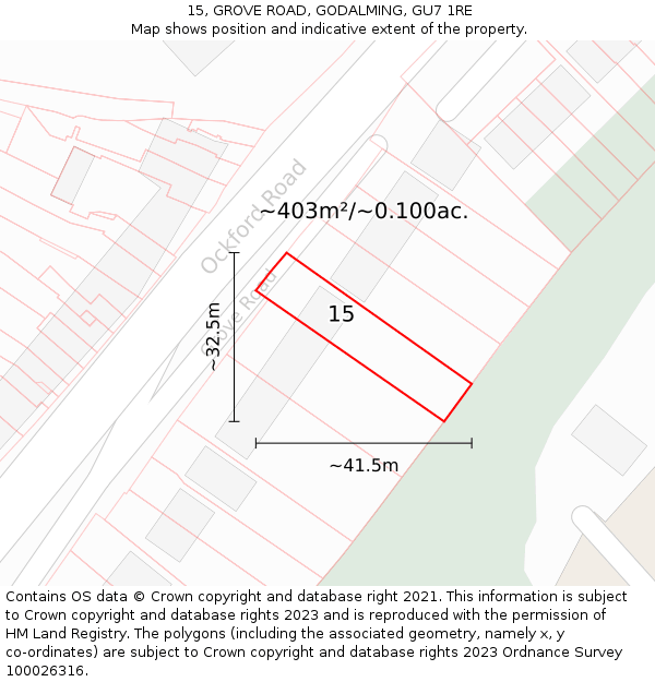 15, GROVE ROAD, GODALMING, GU7 1RE: Plot and title map