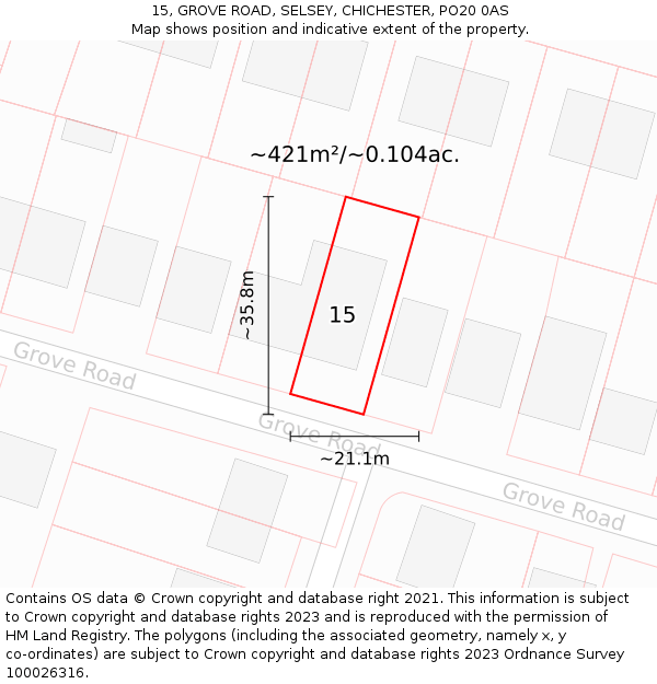 15, GROVE ROAD, SELSEY, CHICHESTER, PO20 0AS: Plot and title map