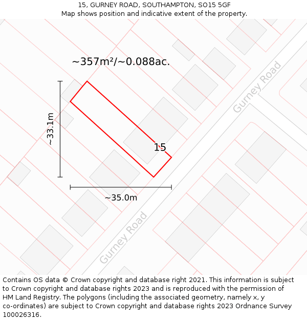 15, GURNEY ROAD, SOUTHAMPTON, SO15 5GF: Plot and title map