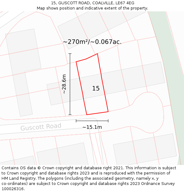 15, GUSCOTT ROAD, COALVILLE, LE67 4EG: Plot and title map