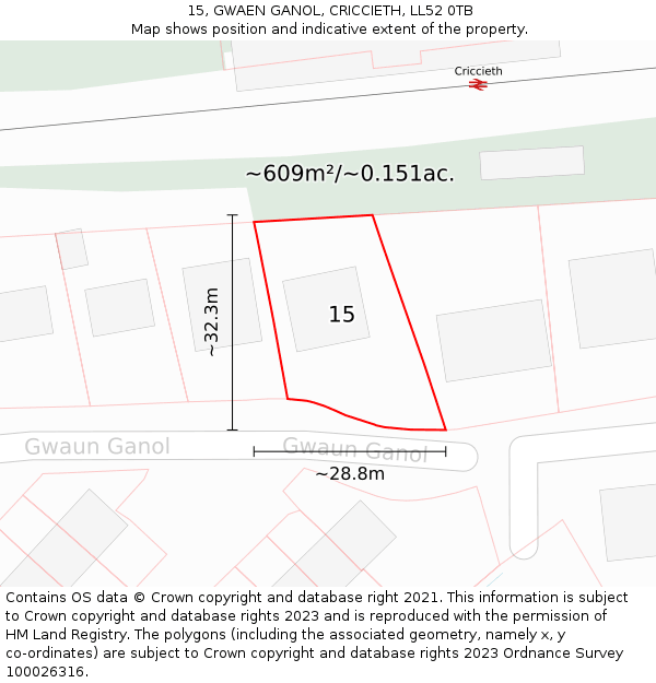 15, GWAEN GANOL, CRICCIETH, LL52 0TB: Plot and title map