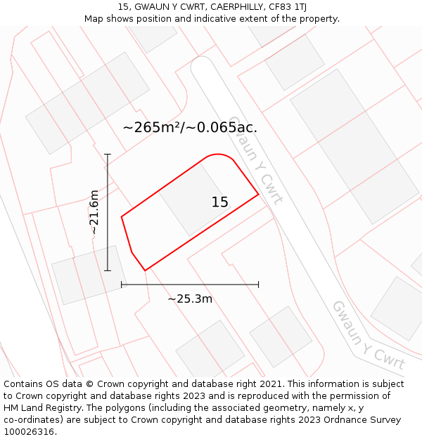 15, GWAUN Y CWRT, CAERPHILLY, CF83 1TJ: Plot and title map