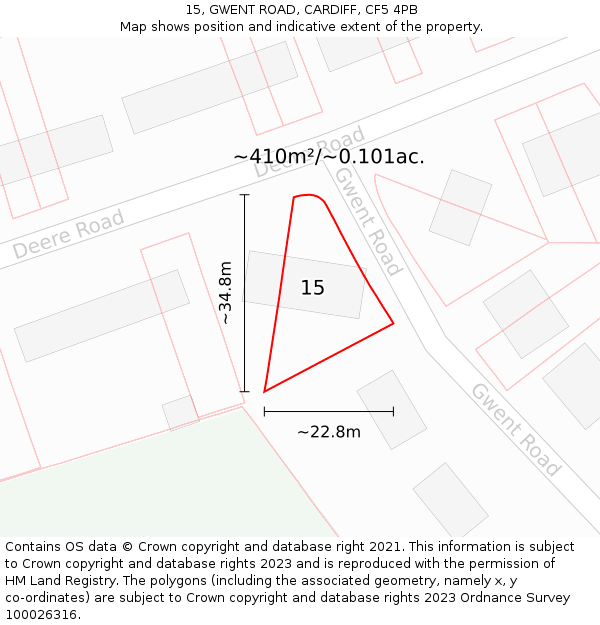 15, GWENT ROAD, CARDIFF, CF5 4PB: Plot and title map