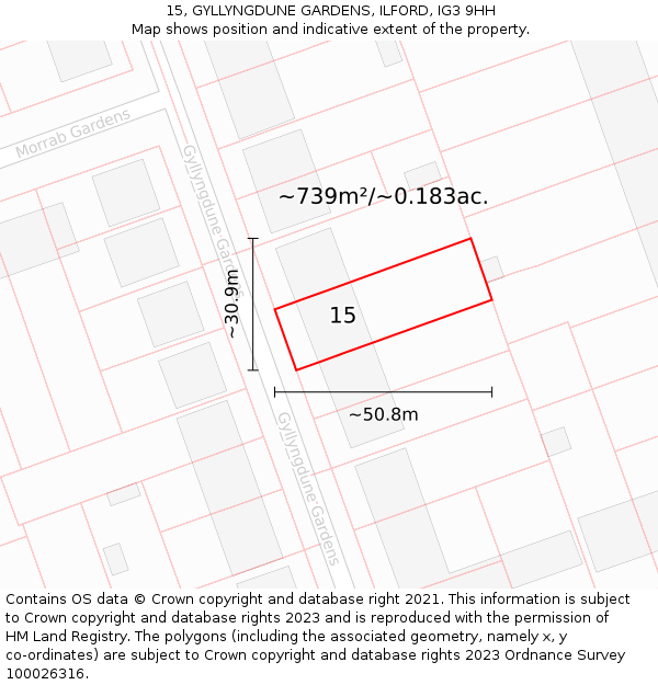 15, GYLLYNGDUNE GARDENS, ILFORD, IG3 9HH: Plot and title map