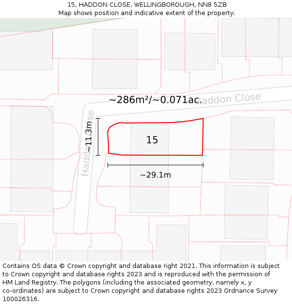 15, HADDON CLOSE, WELLINGBOROUGH, NN8 5ZB: Plot and title map
