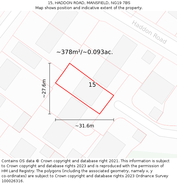 15, HADDON ROAD, MANSFIELD, NG19 7BS: Plot and title map