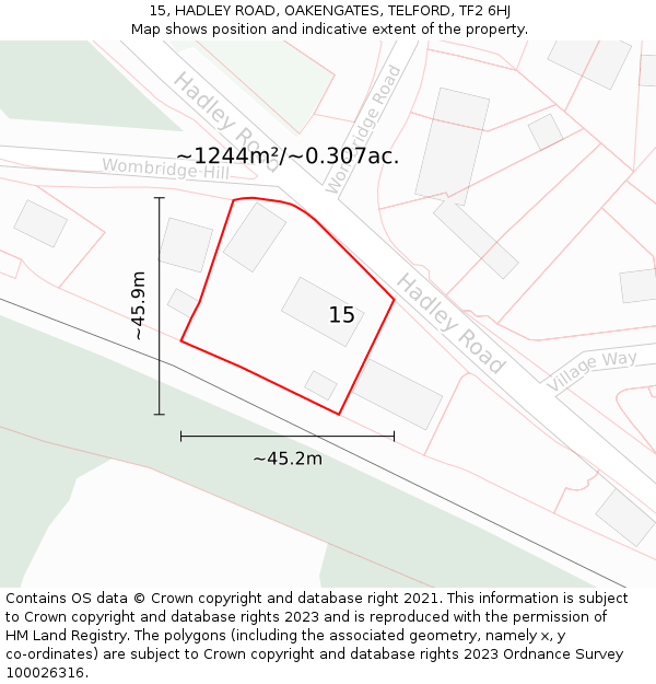 15, HADLEY ROAD, OAKENGATES, TELFORD, TF2 6HJ: Plot and title map