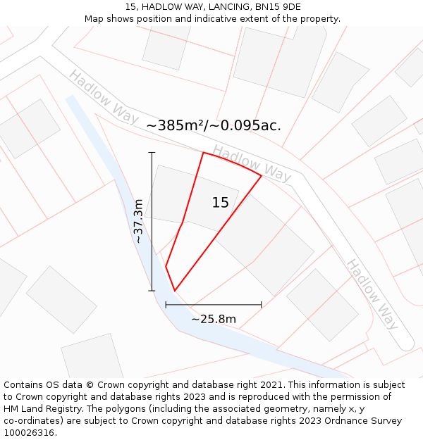 15, HADLOW WAY, LANCING, BN15 9DE: Plot and title map