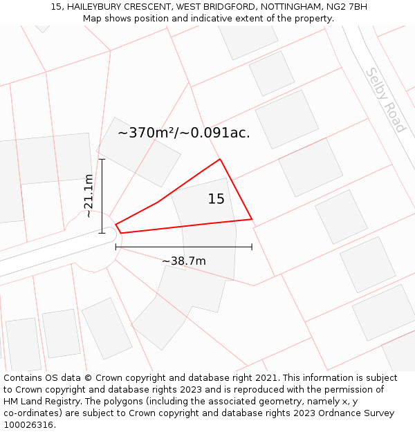 15, HAILEYBURY CRESCENT, WEST BRIDGFORD, NOTTINGHAM, NG2 7BH: Plot and title map