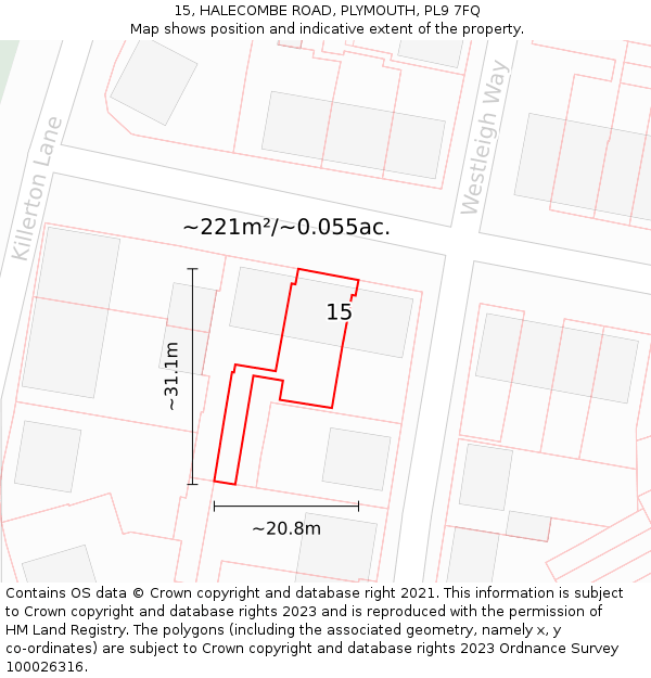 15, HALECOMBE ROAD, PLYMOUTH, PL9 7FQ: Plot and title map