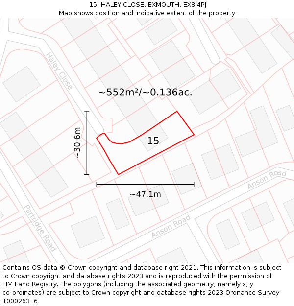15, HALEY CLOSE, EXMOUTH, EX8 4PJ: Plot and title map