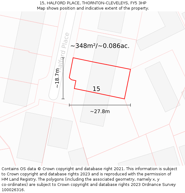 15, HALFORD PLACE, THORNTON-CLEVELEYS, FY5 3HP: Plot and title map