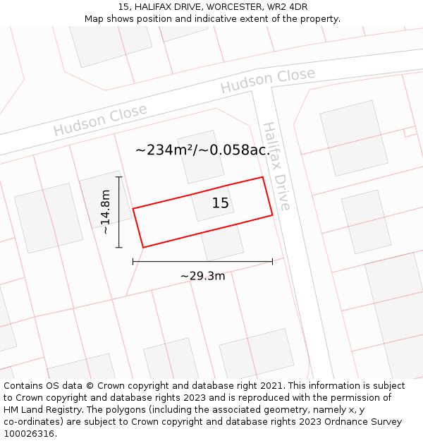 15, HALIFAX DRIVE, WORCESTER, WR2 4DR: Plot and title map