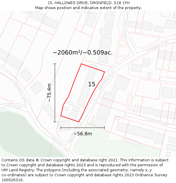 15, HALLOWES DRIVE, DRONFIELD, S18 1YH: Plot and title map