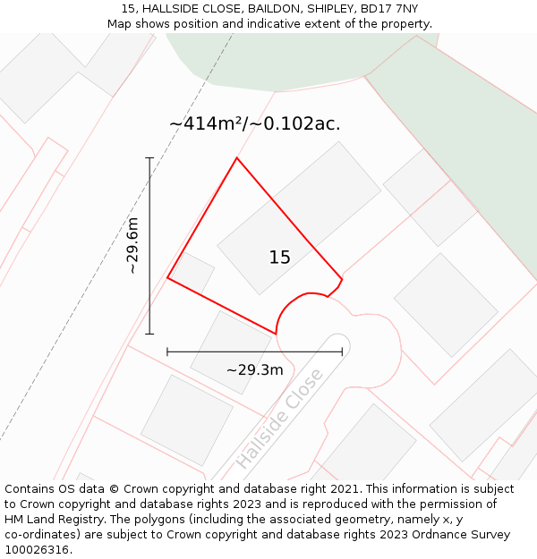 15, HALLSIDE CLOSE, BAILDON, SHIPLEY, BD17 7NY: Plot and title map