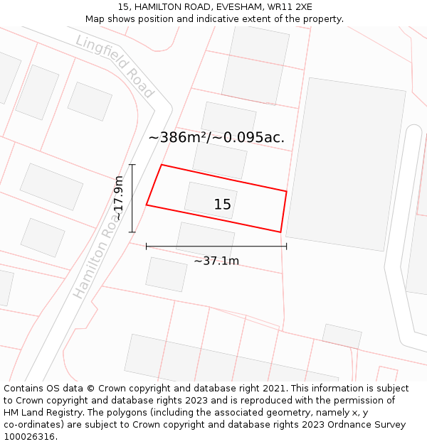 15, HAMILTON ROAD, EVESHAM, WR11 2XE: Plot and title map