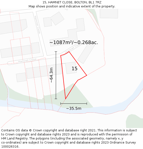 15, HAMNET CLOSE, BOLTON, BL1 7RZ: Plot and title map