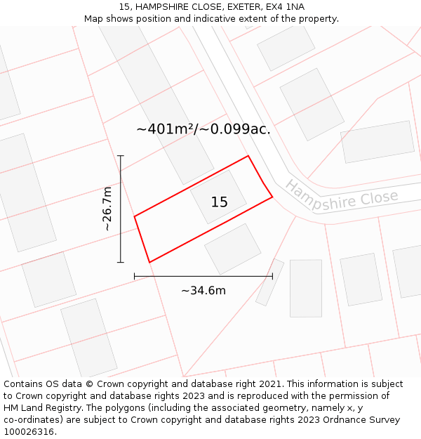 15, HAMPSHIRE CLOSE, EXETER, EX4 1NA: Plot and title map