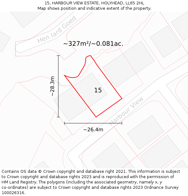 15, HARBOUR VIEW ESTATE, HOLYHEAD, LL65 2HL: Plot and title map