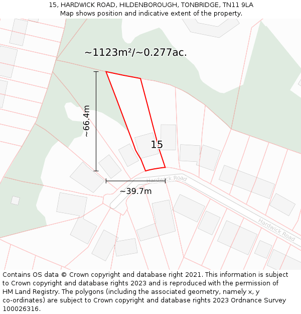 15, HARDWICK ROAD, HILDENBOROUGH, TONBRIDGE, TN11 9LA: Plot and title map