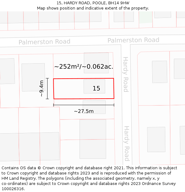 15, HARDY ROAD, POOLE, BH14 9HW: Plot and title map