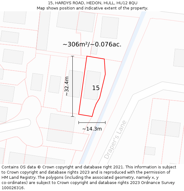 15, HARDYS ROAD, HEDON, HULL, HU12 8QU: Plot and title map