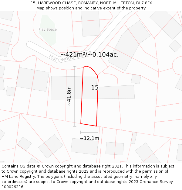 15, HAREWOOD CHASE, ROMANBY, NORTHALLERTON, DL7 8FX: Plot and title map
